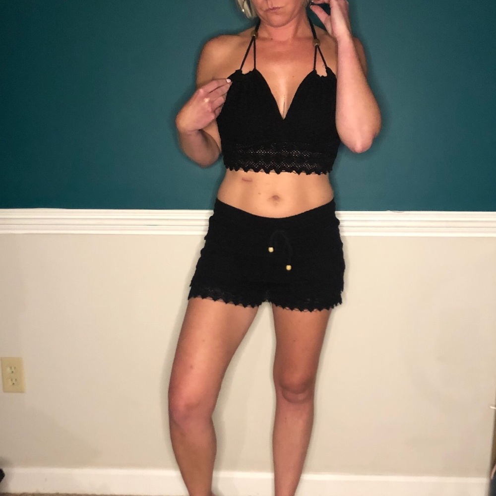 Black crochet 2 piece shirt & crop top set